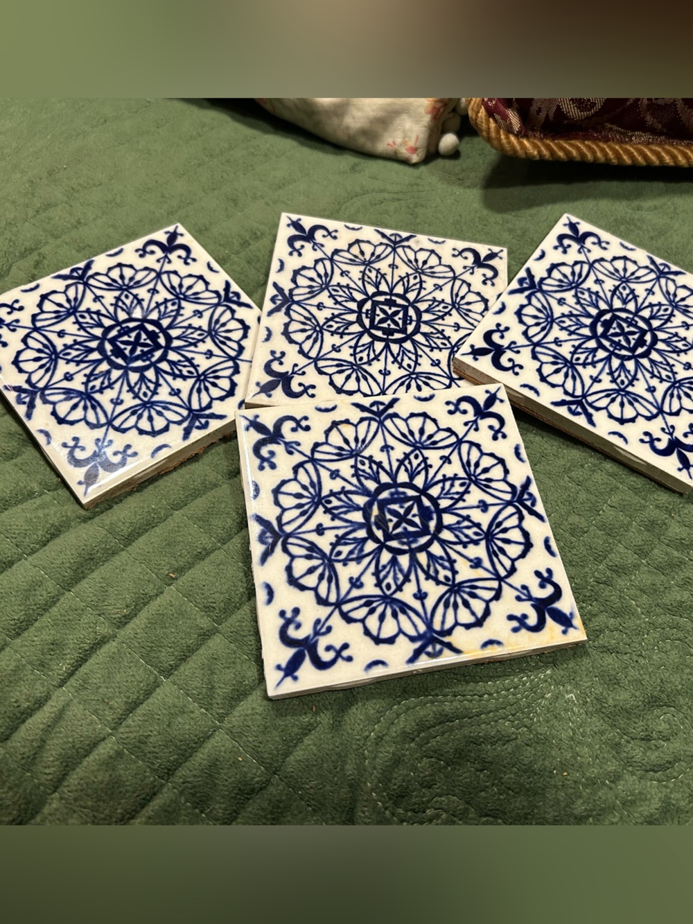 ✨ Vintage Hand Painted Mexican Tile Coasters-Set of 4✨